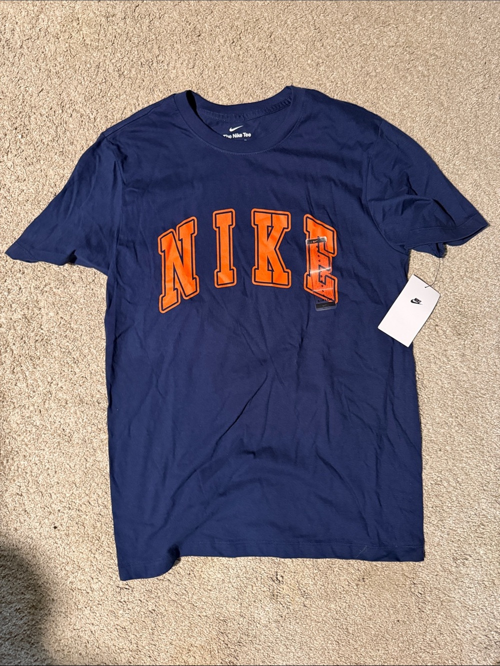 Nike Short Sleeve Navy Tee with Orange NIKE Arch